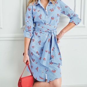 Boden Blue and White Stripe Red Floral Modern Shirt Dress, size 12